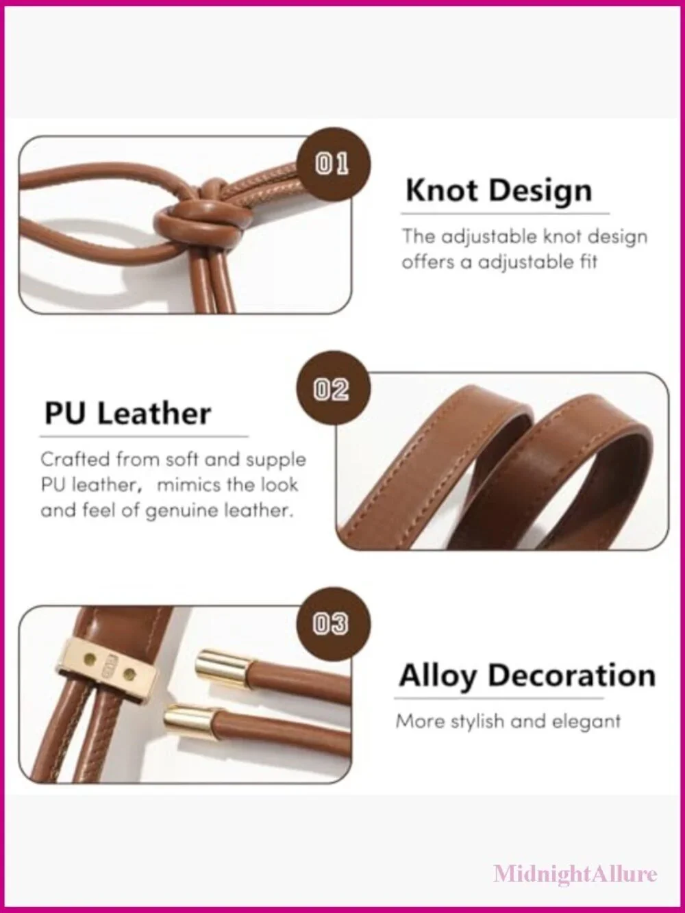 Knotted Thin Waist Belt PU Leather Skinny Belt for Dresses Pants